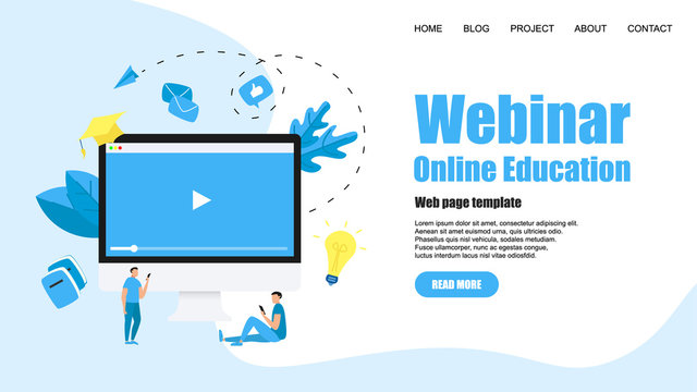 Web Template. Webinar, internet conference, web based seminar, online education, e-learning flat design concept	