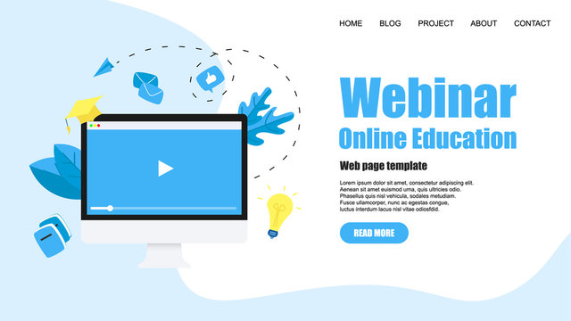 Web Template. Webinar, internet conference, web based seminar, online education, e-learning flat design concept	