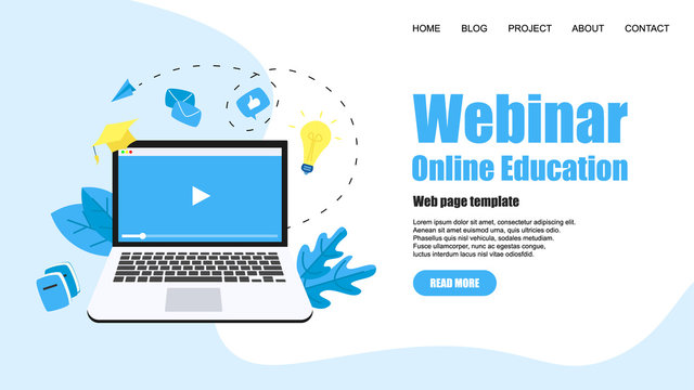 Web Template. Webinar, internet conference, web based seminar, online education, e-learning flat design concept	