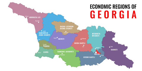 Economic regions of Georgia. Each regions is separated. Vector illustration.