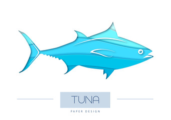 Vector illustration of Fish tuna silhouette. Cut out paper art style design.