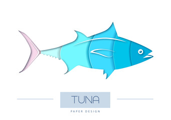 Obraz premium Vector illustration of Fish tuna silhouette. Cut out paper art style design.