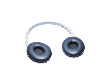 White headphones, black leather Isolated on white background.