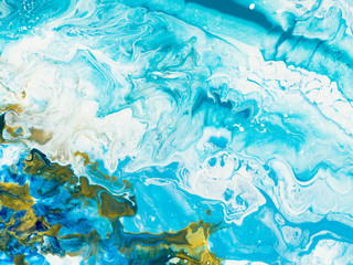 Blue and Gold creative abstract hand painted background, marble texture