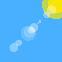 Sunny weather sign icon on blue background. Yellow sun illustration
