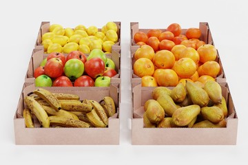 Realistic 3D Render of Fruit in Boxes