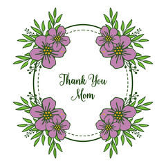 Vector illustration greeting card thank you mom for various abstract purple wreath frames