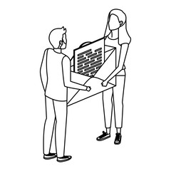 young couple lifting envelope mail send