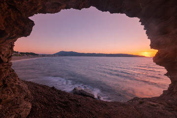 View at the Hendaia's beach from a cove next to the beach at the Basque Country.