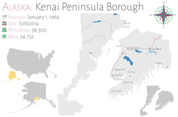 Large and detailed map of Kenai Peninsula borough in Alaska, USA