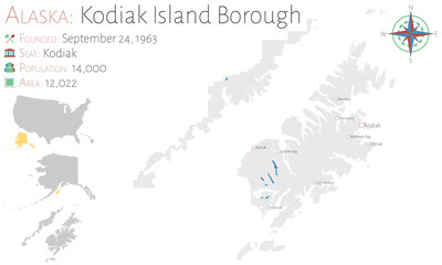 Large and detailed map of Kodiak Island Borough in Alaska, USA