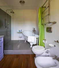 Luxury and elegant bathroom with parquet