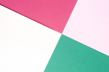 Abstract geometric paper background. Pale pink blue trend colors. Minimal fashion mock up concept. Flat lay, Top view. Copy space