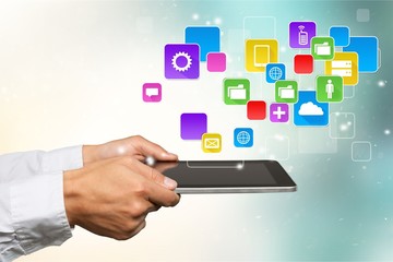 Business man hands holding digital tablet