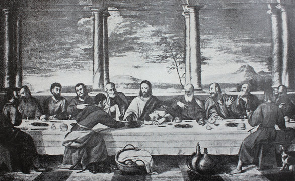 The Last Supper by Bonifacio Veronese in the vintage book The Florence, the painting gallery, by E. Dolgova, 1904