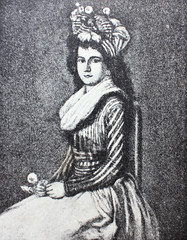 Fototapeta na wymiar The portrait of the grand daughter of the painter by Goya in the vintage book The History of Painting in XIX, by R.Mutter, 1899