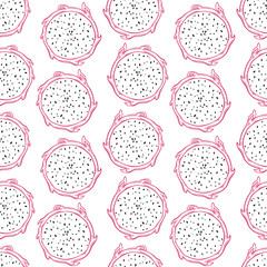 Vector pattern of dragon fruit in sketch style.