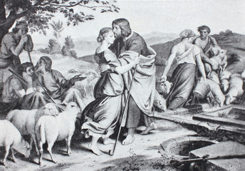 The meeting Jacob and Rachel by Joseph von Führich in the vintage book The History of Painting in XIX, by R.Mutter, 1899 © wowinside