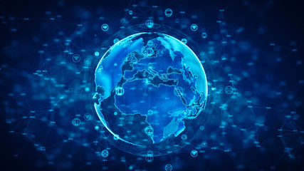 Cyber security and information network protection. Future technology network for business and internet concept. Earth element furnished by Nasa