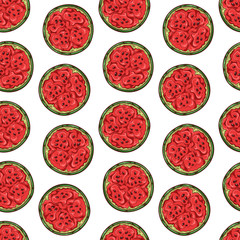 Fototapeta premium Vector pattern of watermelon in sketch style.