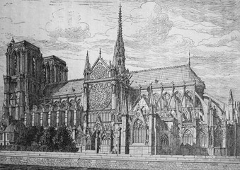 Notre-Dame de Paris in the vintage book Histoire de L'Art by C. Bayet, 1886