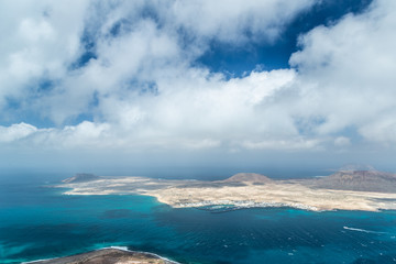 View of the La Graciosa,  seen from the Mirador del Rio, Lanzarote, Canary Islands, Spain