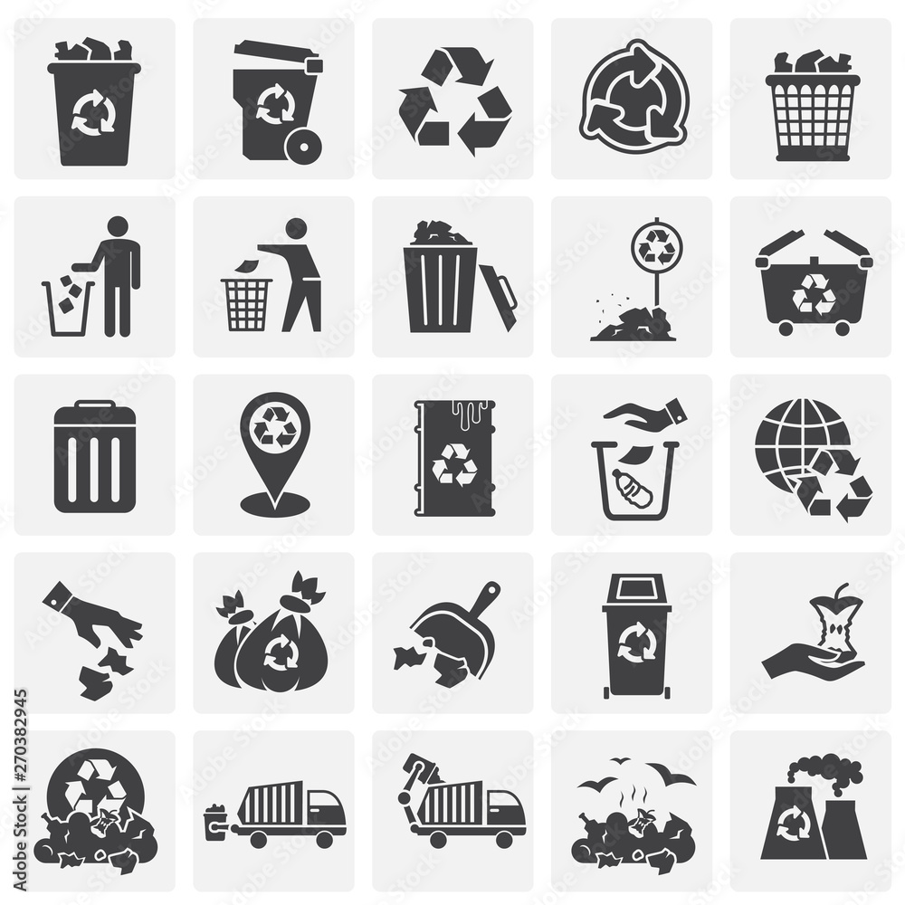 Poster garbage related icons set on background for graphic and web design. simple illustration. internet co