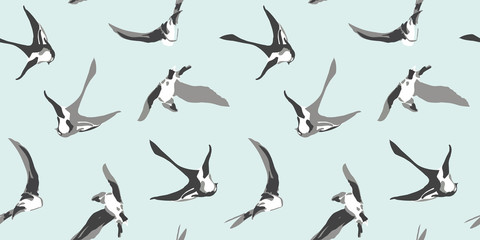 Blue vector repeat pattern with graphic black and white lark. Bird pattern. surface pattern design. Perfect for textile, gift wrapping and print projects.