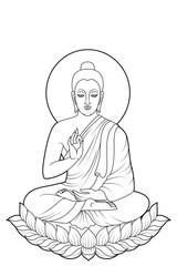 Line draw or Tattoo Buddha Siddhartha gautama sit on lotus