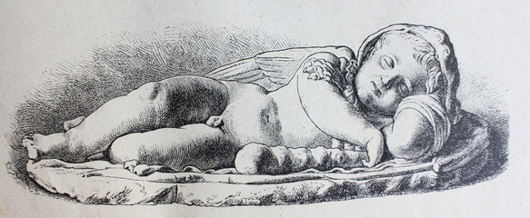 Sleeping amur by Michelangelo in the vintage book the History of Arts by Gnedych P.P., 1885
