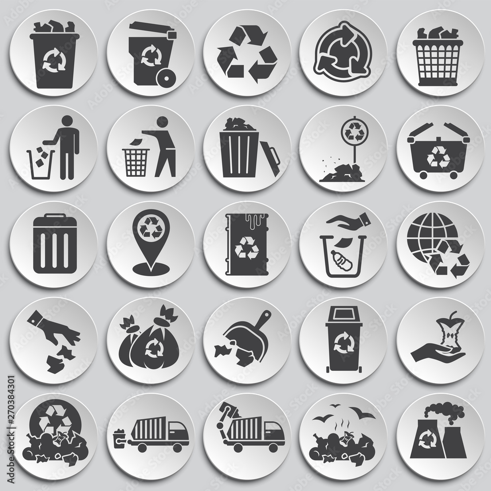 Poster garbage related icons set on background for graphic and web design. simple illustration. internet co
