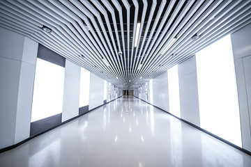 Perspective underground passage corridor modern building interior space environment background...
