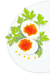 Eggs stuffed with smoked salmon and parsley decor on a plate