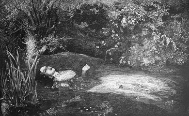 Ophelia by Jean-François Millet in the vintage book One hundred masterpieces of art by O.I. Bulgakov, 1903