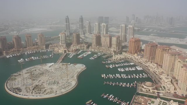 Aerial drone video of The Pearl Qatar skylines, Doha, Qatar, 4K