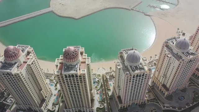 Aerial drone video of The Pearl Qatar skylines, Doha, Qatar, 4K