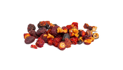 Mixture herbal floral fruit tea with petals, dry berries and fruits. Texsture