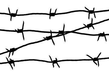 Black silhouettes of barbed wires isolated on white