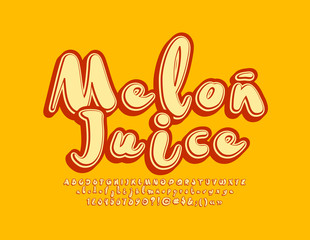 Vector creative sign Melon Juice with handwritten Font. Yellow retro style Alphabet Letters, Numbers and Symbols
