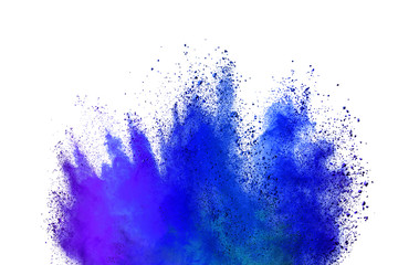 Freeze motion of colorful color powder exploding on white background.  Paint Holi.