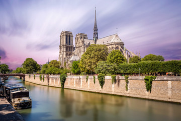 Notre Dame de Paris Cathedral Panoramic Sunset Photo