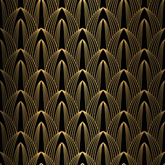 Art Deco Pattern. Seamless black and gold background. - obrazy, fototapety, plakaty