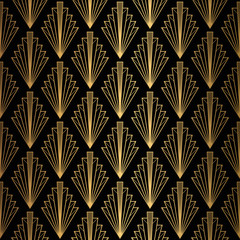 Art Deco-patroon. Naadloze zwarte en gouden achtergrond.