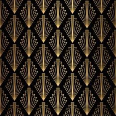 Sheer curtains Black and Gold Art Deco Pattern. Seamless black and gold background.