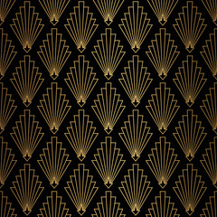 Art Deco-patroon. Naadloze zwarte en gouden achtergrond.