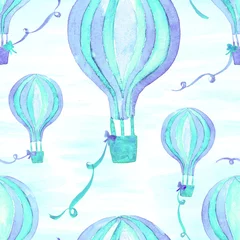 Papier peint photo autocollant rond Animaux avec ballon Modèle de répétition sans couture de ballons à air chaud