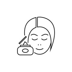 Skin care vector line icon, cosmetic cream, woman's face 