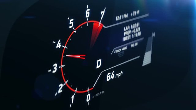 Car speedometer accelerating speed, fast driving, changing gears, racing