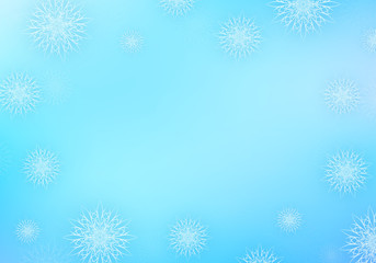Fototapeta na wymiar Winter blue design. White snowflakes frame on gradient background.
