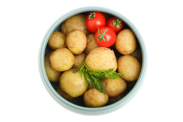 Boiled young potatoes with greens and cherry tomatoes